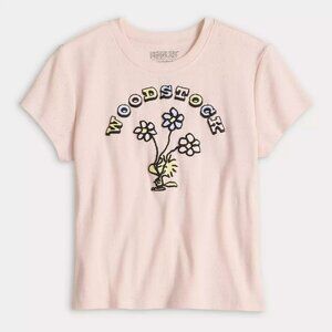 NWT Peanuts Woodstock & Flowers Pointelle Baby Tee Shirt Top-XS